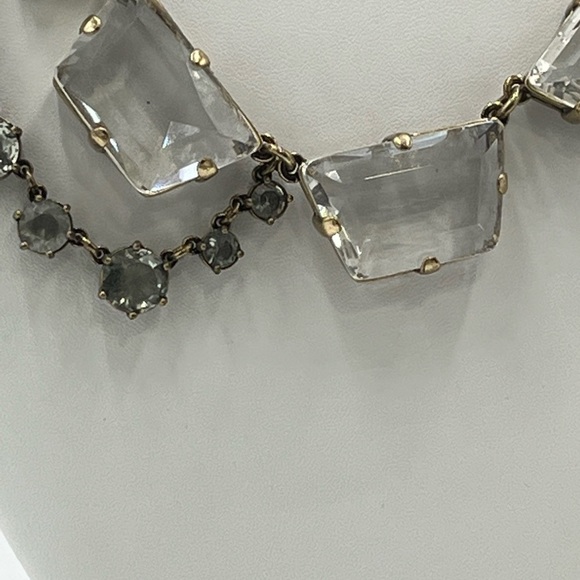 J. Crew Vintage Chunky Asymmetric Clear Gray Glass Rhinestone Drape Necklace - Picture 9 of 16